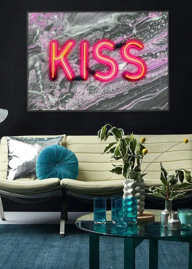 Kiss Neon Sign Marble Print