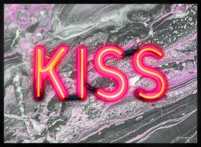 Kiss Neon Sign Marble Print