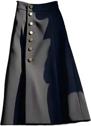Korean Style Button Black High Waist Slimming A-Line Maxi Skirt Fashion Suit Skirt for Women