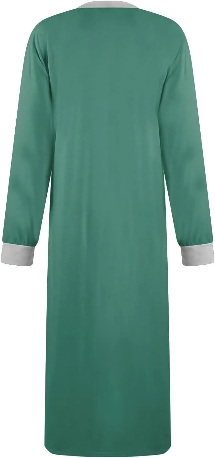 KUIOLYPOER Women's Long Sleeve Nightgown Full Length V Neck Sleepwear Long Sleepshirts Full Length Loungewear with Pockets