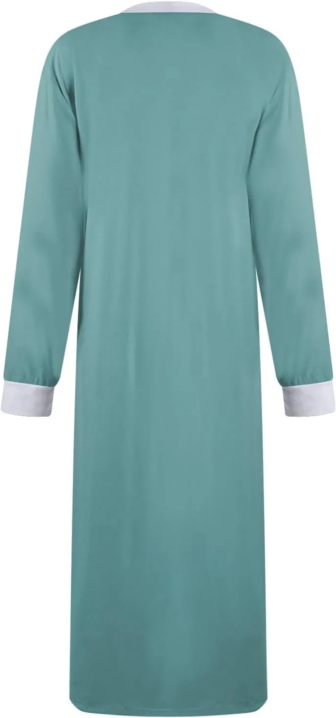 KUIOLYPOER Women's Long Sleeve Nightgown Full Length V Neck Sleepwear Long Sleepshirts Full Length Loungewear with Pockets