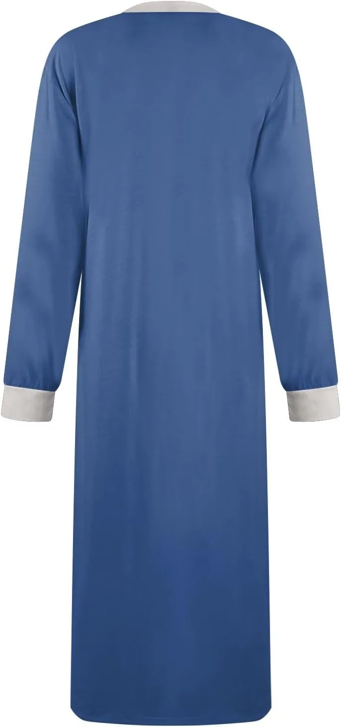 KUIOLYPOER Women's Long Sleeve Nightgown Full Length V Neck Sleepwear Long Sleepshirts Full Length Loungewear with Pockets