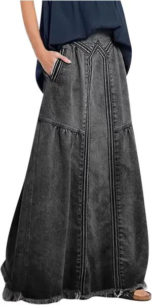 Ladies Vintage Western High Cut Slit Peasant High Low Steampunk Maxi Long Skorts Skorts for Women Denim Skorts 2025