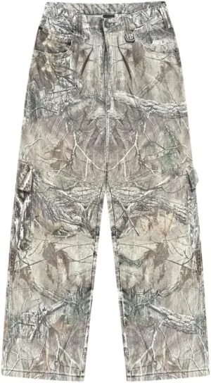 LaurelTree Camo Cargo Pants Straight Wide Leg Trousers Jeans Joggers Sweatpants with Pockets Stretch Fabric Woman Man