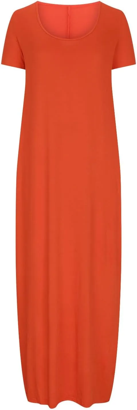 LEMONONSTORE Plus Size Maxi Dress for Women Scoop Neck Short Sleeve Baggy Dresses Solid Casual Floor Length Beach Dress