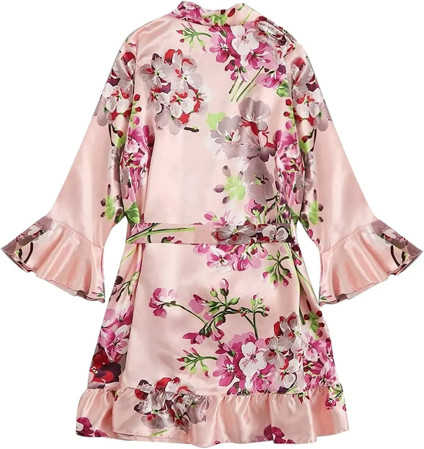 Leopard Print Silk Satin Robe for Women Adjustable Waist Belt Lace Knee-Length Bathrobe Sexy V Neck Comfy Nightgown