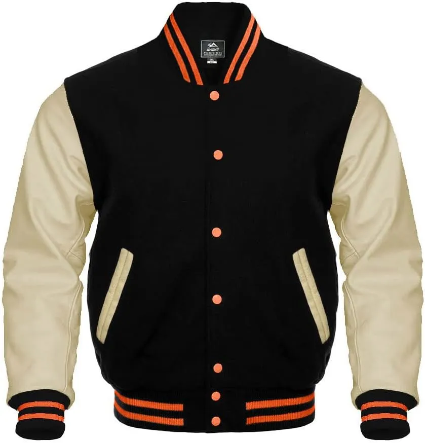 Letterman Baseball Varsity Jackets Warm Jacket Genuine Leather Sleeves Multi wool colors
