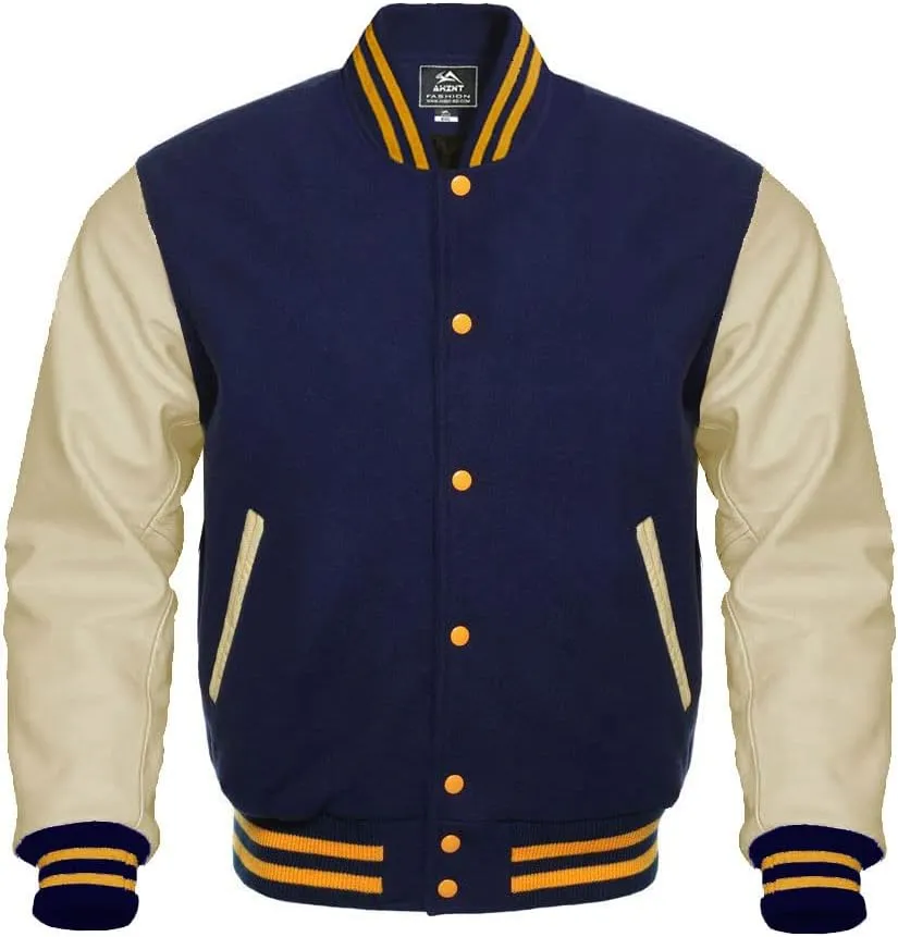 Letterman Baseball Varsity Jackets Warm Jacket Genuine Leather Sleeves Multi wool colors