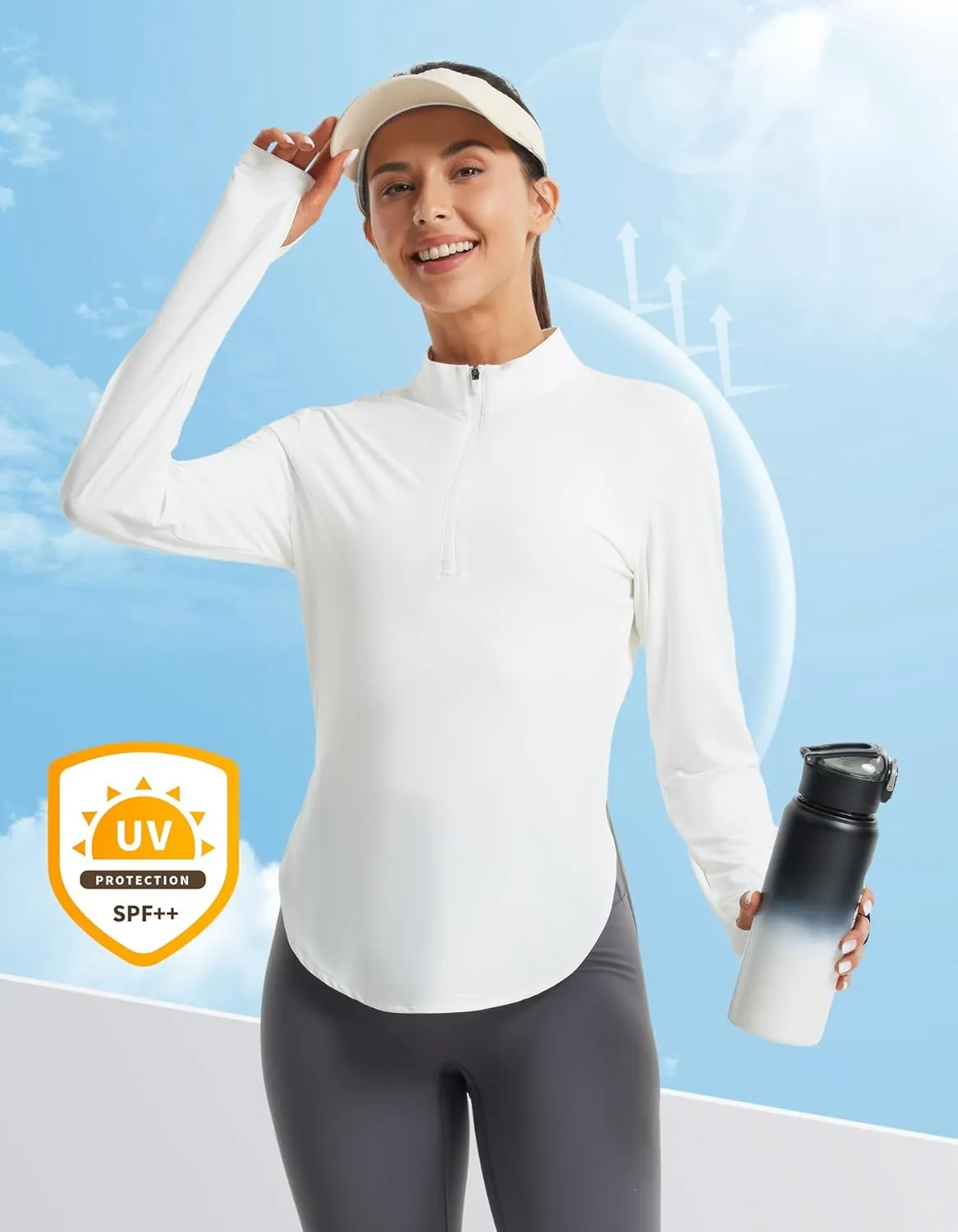 Libin Women's Athletic Running Shirt Long Sleeve Quarter Zip Pullover Moisture Wicking Quick Dry Workout Gym Shirts
