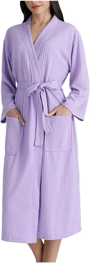 Lightweight Waffle Knit Bath Robes, Spa & Bridesmaids Kimono Long Robes for Women Waffle Robe - Quick Dry & Soft