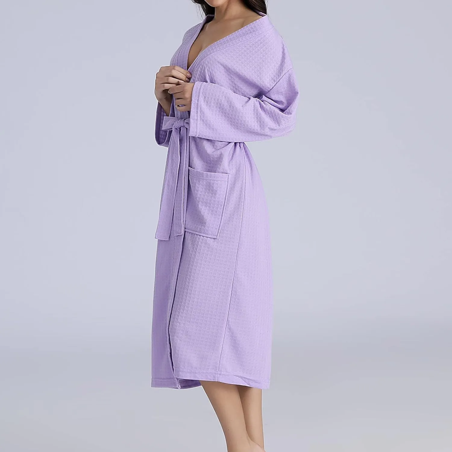Lightweight Waffle Knit Bath Robes, Spa & Bridesmaids Kimono Long Robes for Women Waffle Robe - Quick Dry & Soft
