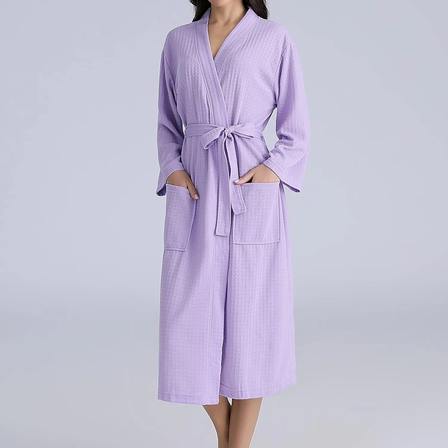 Lightweight Waffle Knit Bath Robes, Spa & Bridesmaids Kimono Long Robes for Women Waffle Robe - Quick Dry & Soft