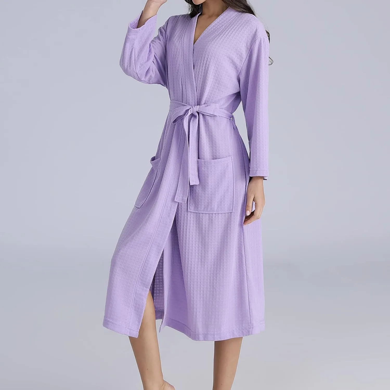 Lightweight Waffle Knit Bath Robes, Spa & Bridesmaids Kimono Long Robes for Women Waffle Robe - Quick Dry & Soft