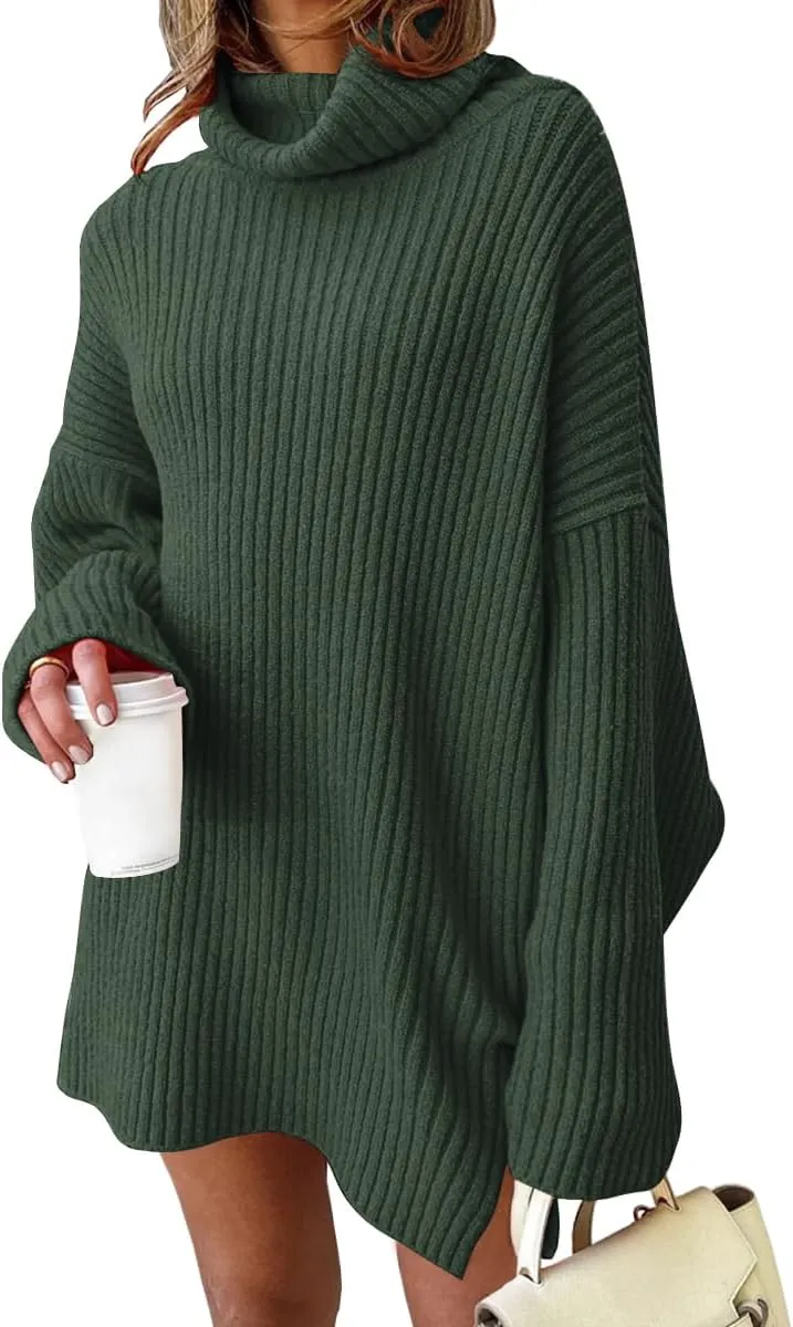LILLUSORY Womens Turtleneck Oversized Long Sweater Dress 2025 Plus Size Tunic Pullover Knit Fall Dresses