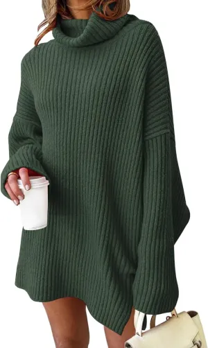 LILLUSORY Womens Turtleneck Oversized Long Sweater Dress 2025 Plus Size Tunic Pullover Knit Fall Dresses