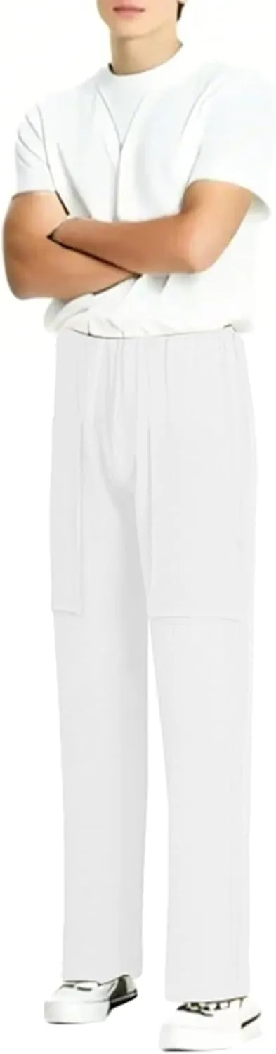 Linen Pants Men Elastic Waist Drawstring Pants Beach Summer Pants Lightweight Linen Trouser with Pockets