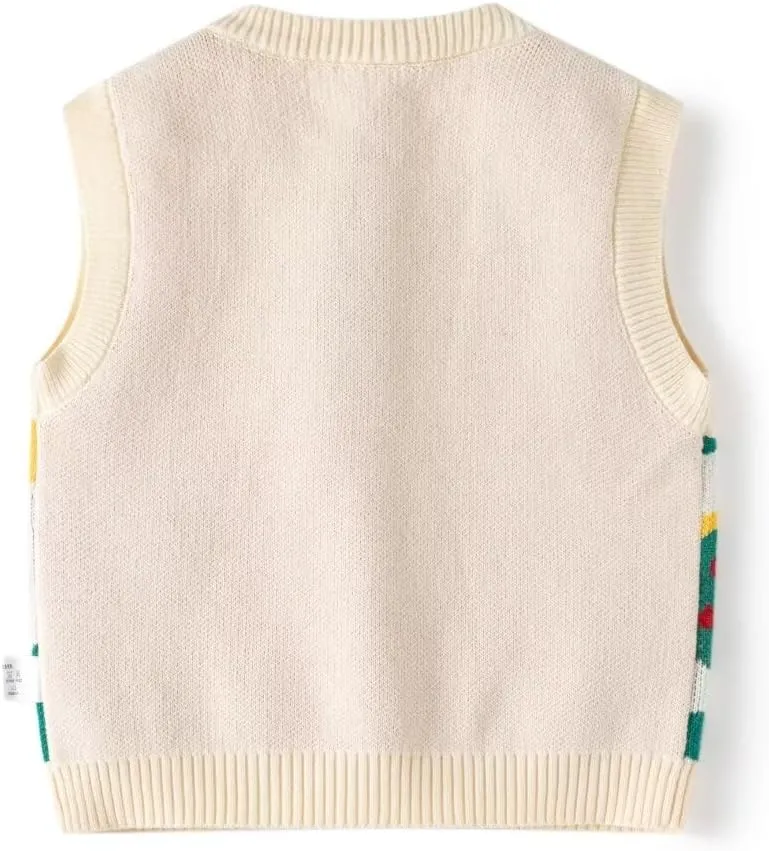 Little Boy Heart Striped Sweater Vest,Baby Girl Khaki Knit Waistcoat,Toddler Top
