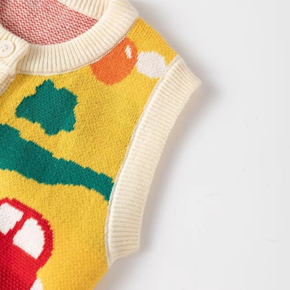 Little Boy Heart Striped Sweater Vest,Baby Girl Khaki Knit Waistcoat,Toddler Top