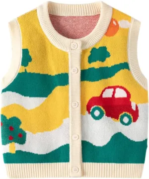 Little Boy Heart Striped Sweater Vest,Baby Girl Khaki Knit Waistcoat,Toddler Top
