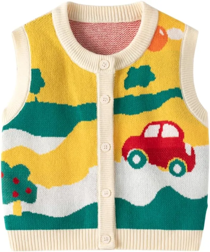 Little Boy Heart Striped Sweater Vest,Baby Girl Khaki Knit Waistcoat,Toddler Top