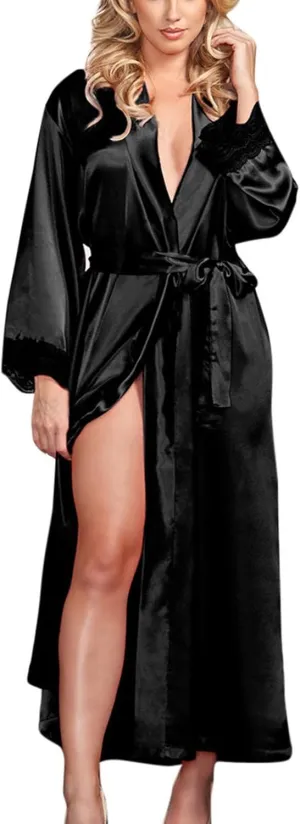 Long Kimono Robes for Women Sexy Silk Satin Nightgown Sleeve Comfy Bathrobes Lightweight Dressing Gown