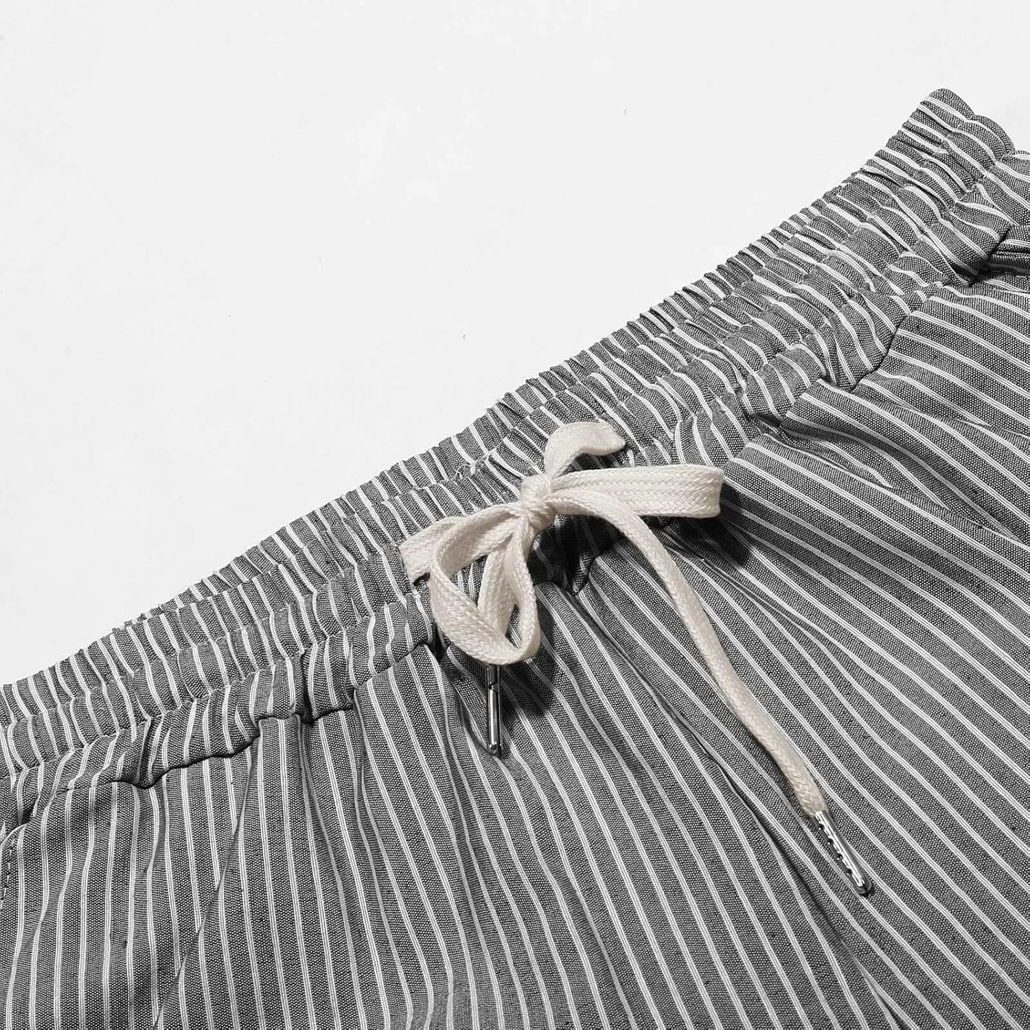 Lounge Pants for Women Cotton Linen Striped Button Down Pants Elastic Waist Pockets Plus Size Ankle Cuffed Pants 2024
