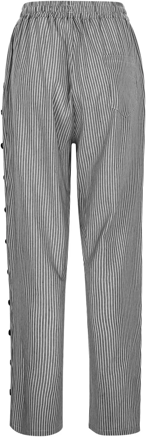Lounge Pants for Women Cotton Linen Striped Button Down Pants Elastic Waist Pockets Plus Size Ankle Cuffed Pants 2024