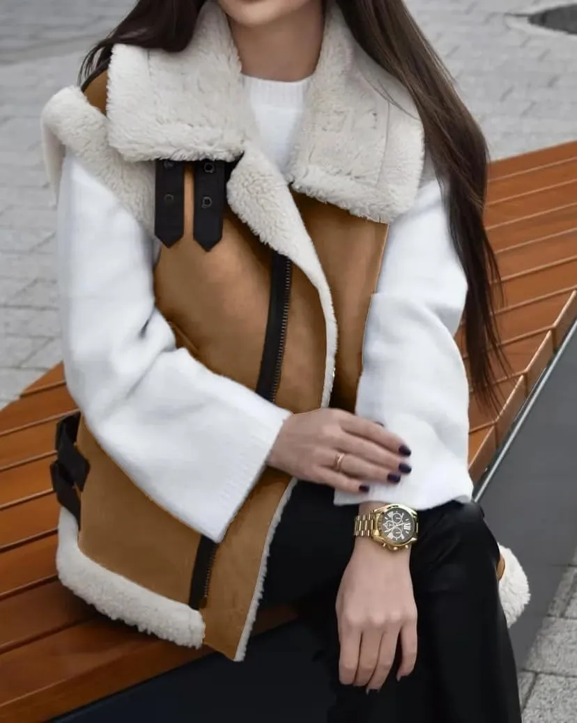 loveimgs Women's Winter Warm Suede Sherpa Leather Vest Jacket Zip Up Sleeveless Lambwool Fur Coat with Pockets