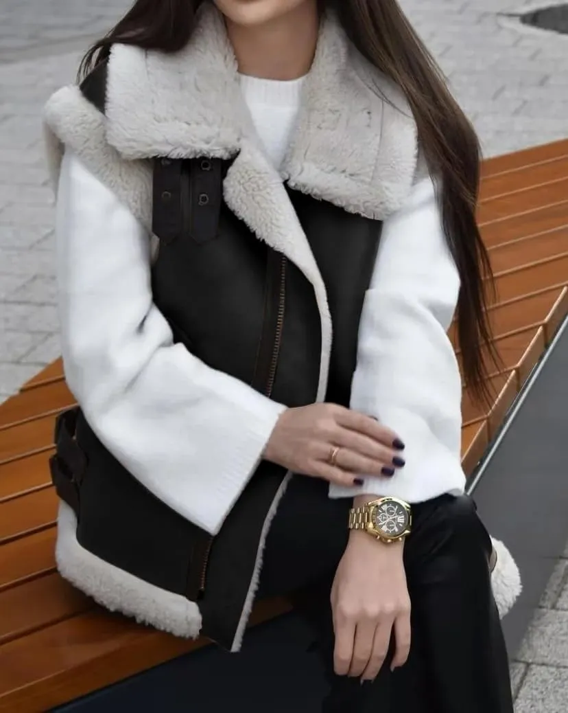 loveimgs Women's Winter Warm Suede Sherpa Leather Vest Jacket Zip Up Sleeveless Lambwool Fur Coat with Pockets