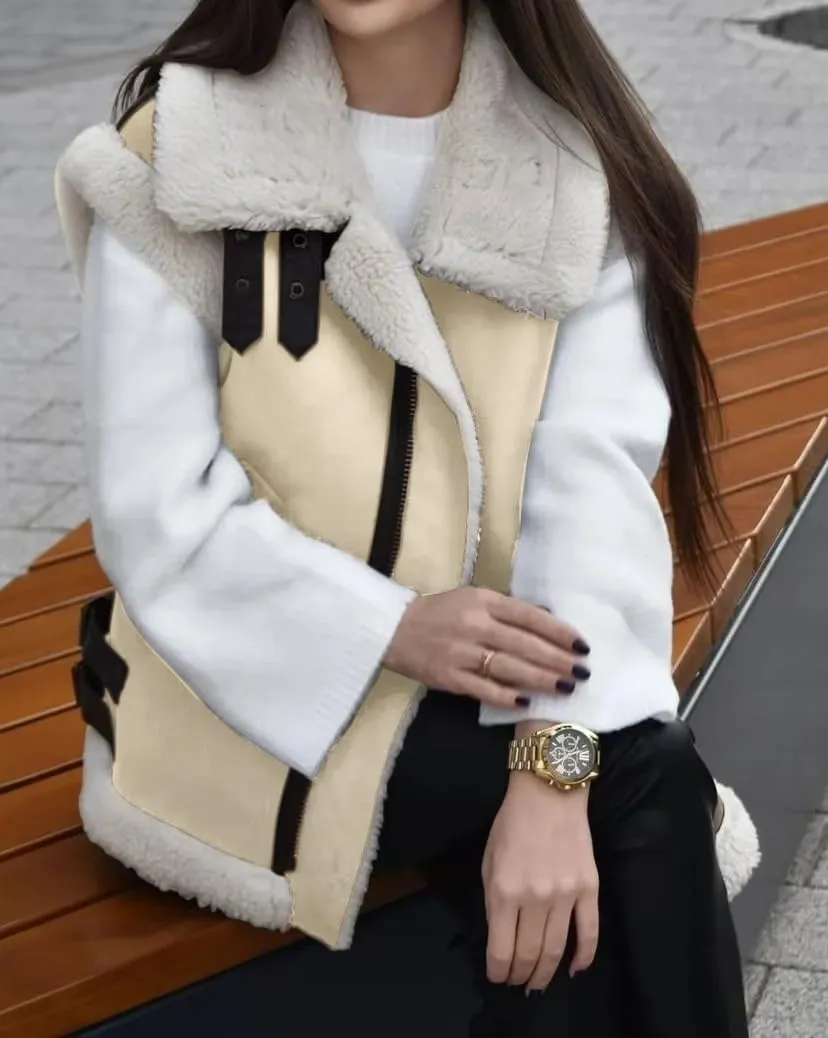 loveimgs Women's Winter Warm Suede Sherpa Leather Vest Jacket Zip Up Sleeveless Lambwool Fur Coat with Pockets