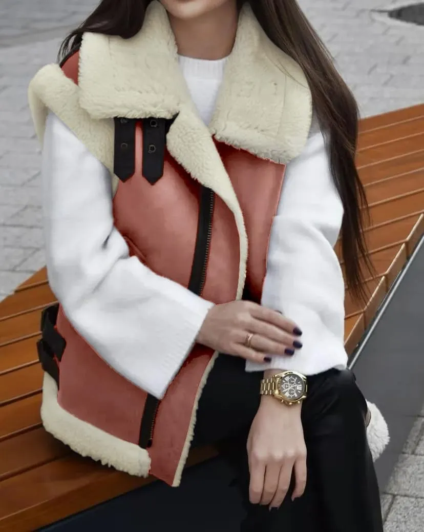 loveimgs Women's Winter Warm Suede Sherpa Leather Vest Jacket Zip Up Sleeveless Lambwool Fur Coat with Pockets