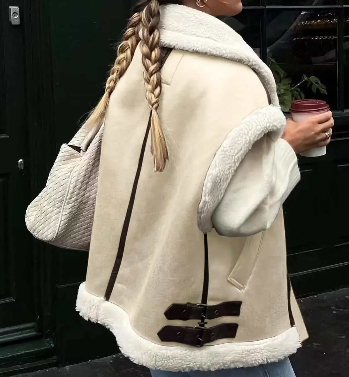loveimgs Women's Winter Warm Suede Sherpa Leather Vest Jacket Zip Up Sleeveless Lambwool Fur Coat with Pockets