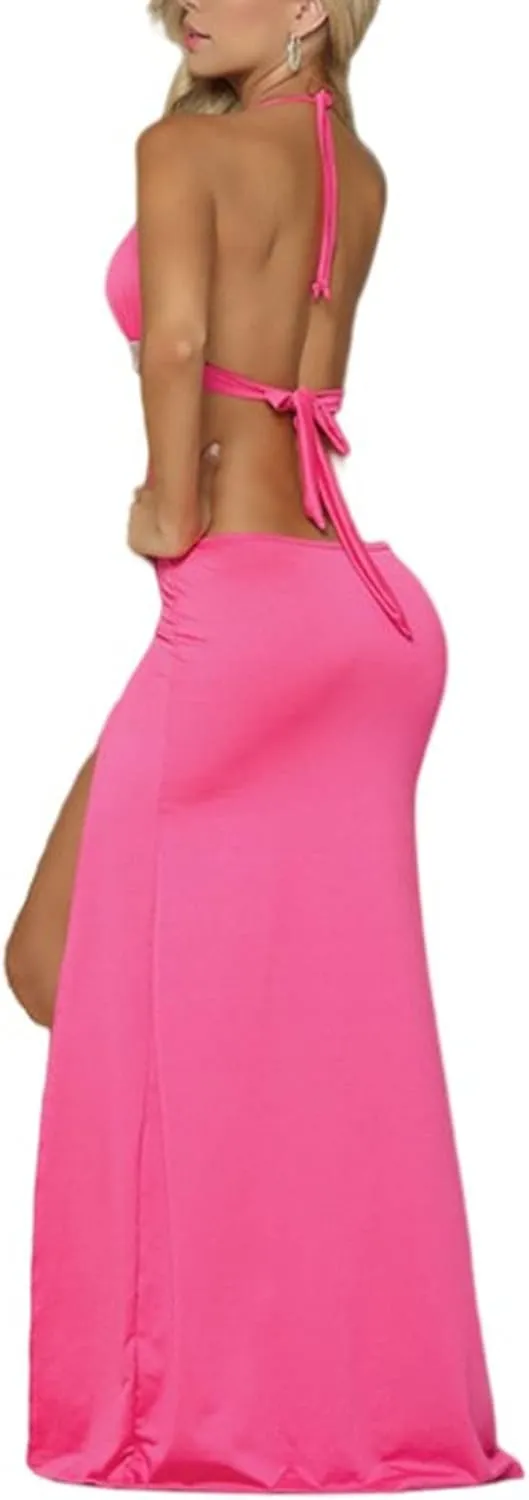 Lpmadey Long Nightgowns for Women Babydoll Sexy Hollow out V Neck Maxi Nightdress Strappy Exotic Sleepwear Side Slits