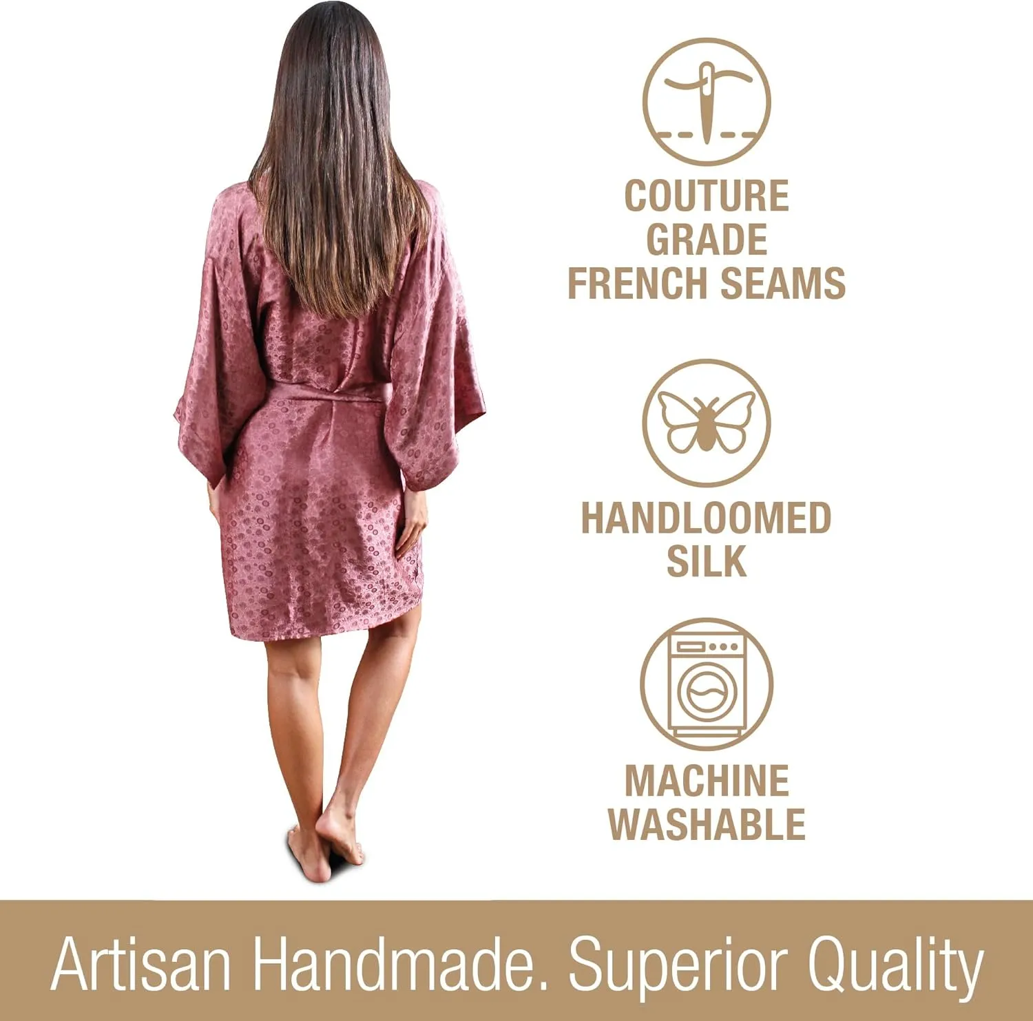 Luxury Artisan Silk Robes For Women, Washable Pure Silk Kimono Robes Jacquard