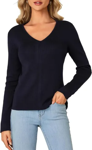 LYANER Women's 2024 Fall Sweaters V Neck Long Sleeve Slim Fit Pullover Knitted Tops