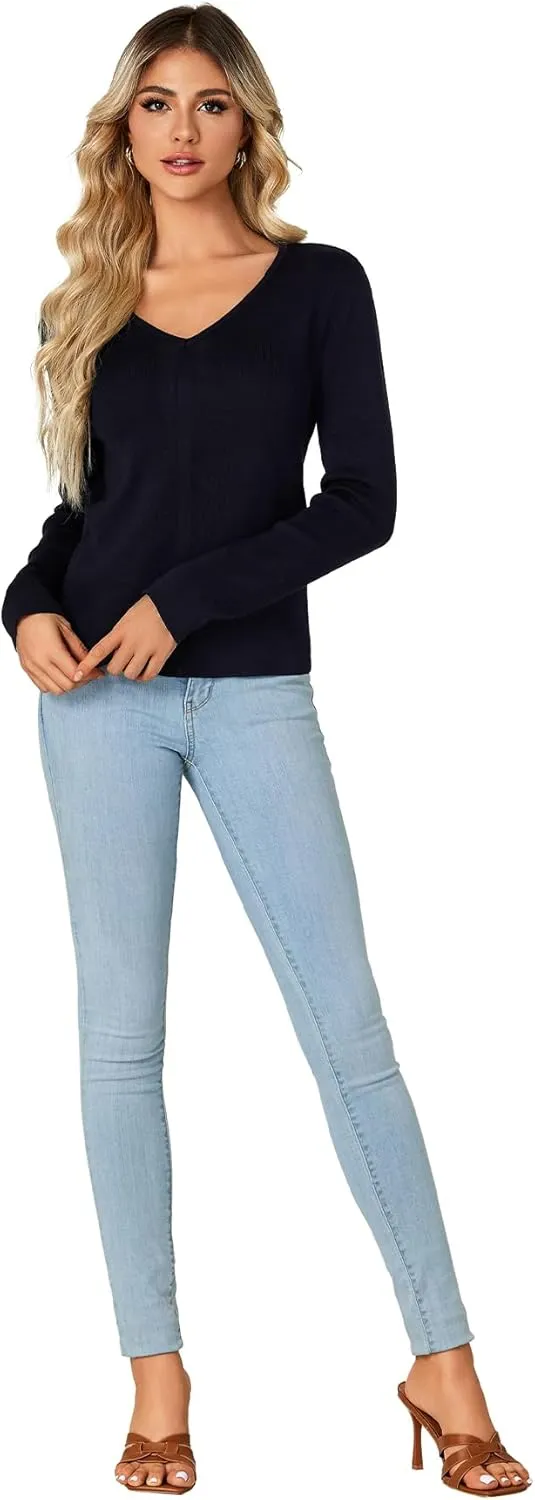 LYANER Women's 2024 Fall Sweaters V Neck Long Sleeve Slim Fit Pullover Knitted Tops