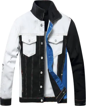 LZLER Men's Denim Jackets Distressed Destroyed Classic Vintage Slim Fit Ripped 2024 Fashion Trendy Trucker Jean Jackets