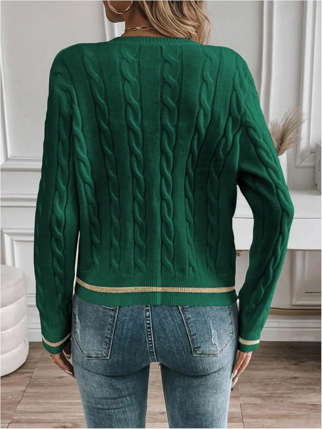 MakeMeChic Women's Cardigan Sweaters Cable Knit Sweater Button Down Shirt
