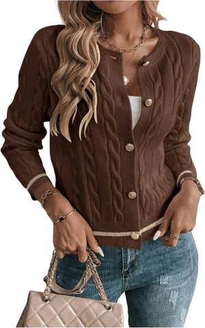 MakeMeChic Women's Cardigan Sweaters Cable Knit Sweater Button Down Shirt