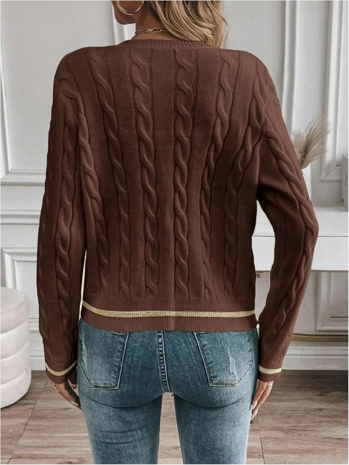 MakeMeChic Women's Cardigan Sweaters Cable Knit Sweater Button Down Shirt