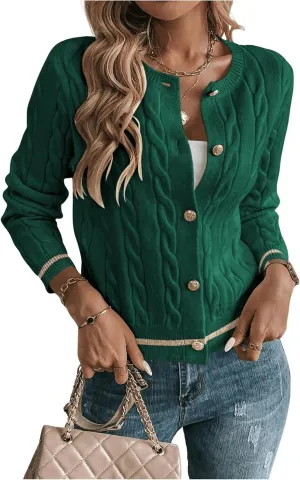 MakeMeChic Women's Cardigan Sweaters Cable Knit Sweater Button Down Shirt