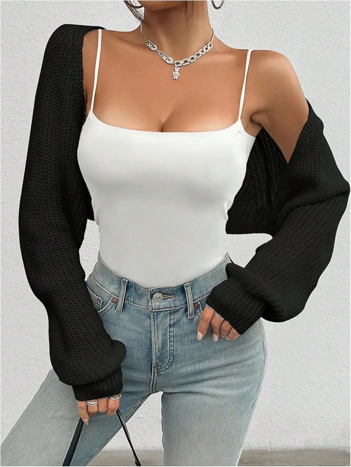 MakeMeChic Women's Cardigan Sweaters Open Front Cropped Cardigan Shrug