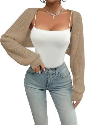 MakeMeChic Women's Cardigan Sweaters Open Front Cropped Cardigan Shrug