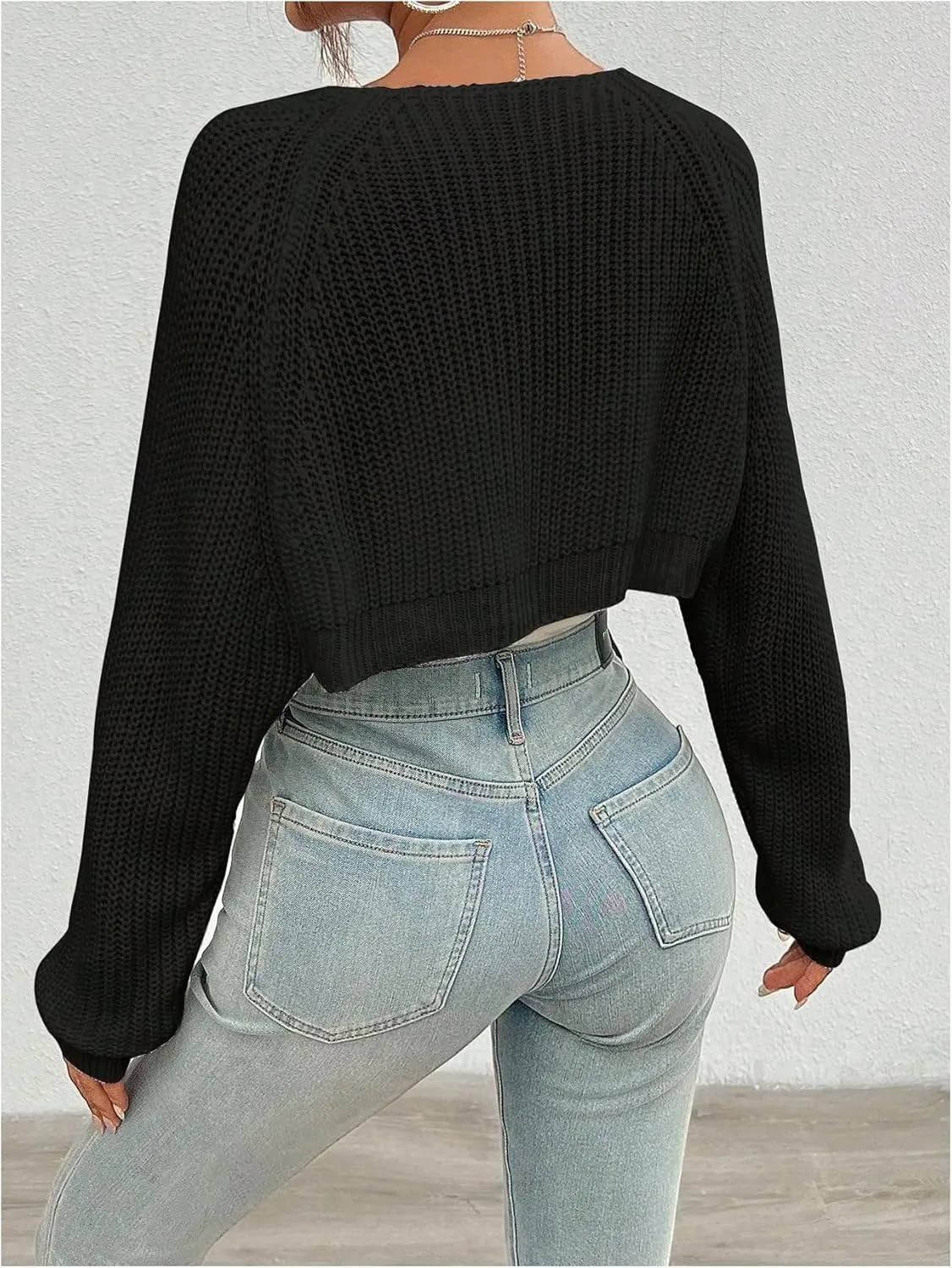 MakeMeChic Women's Cardigan Sweaters Open Front Cropped Cardigan Shrug