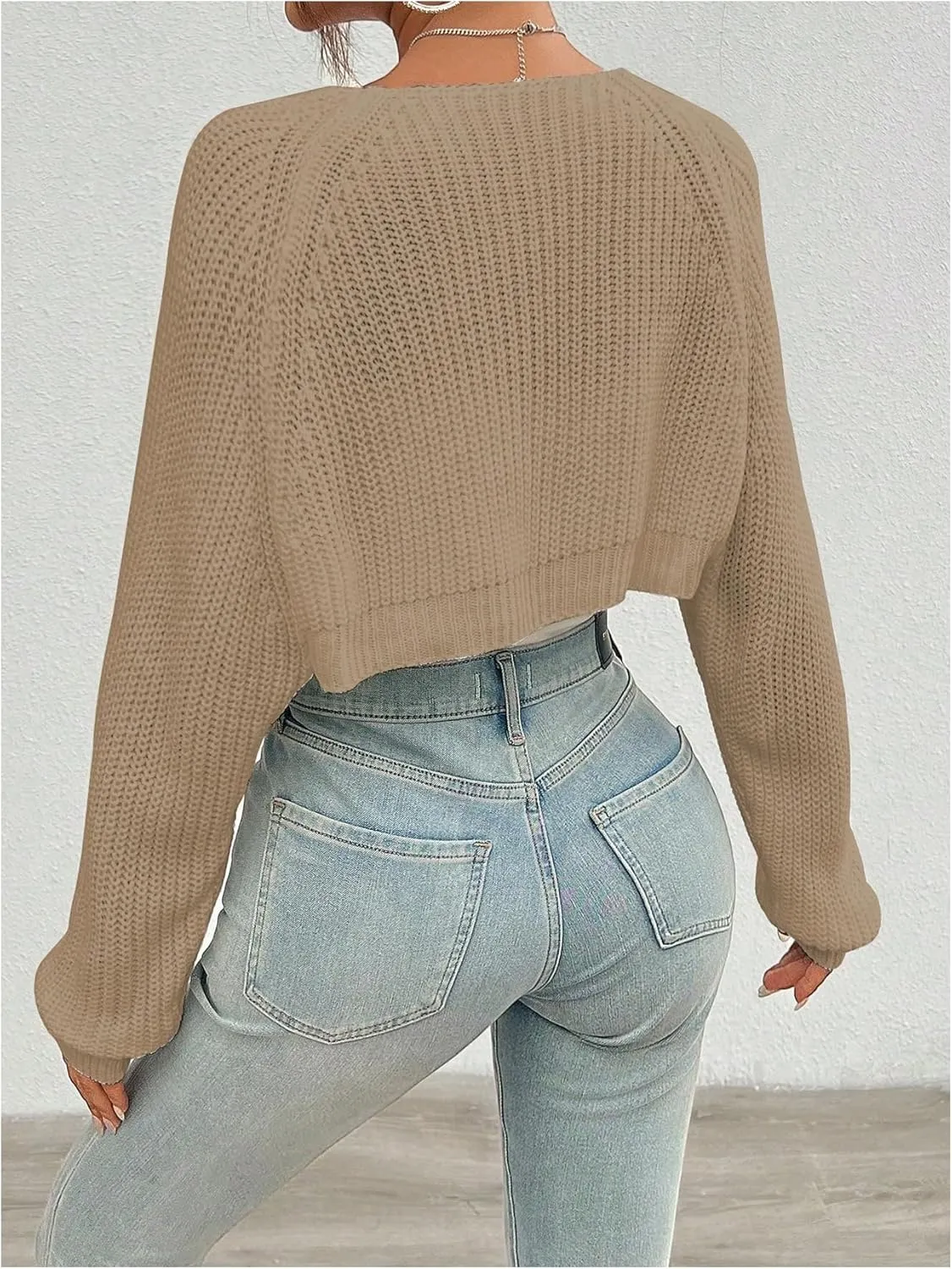 MakeMeChic Women's Cardigan Sweaters Open Front Cropped Cardigan Shrug