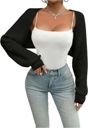 MakeMeChic Women's Cardigan Sweaters Open Front Cropped Cardigan Shrug