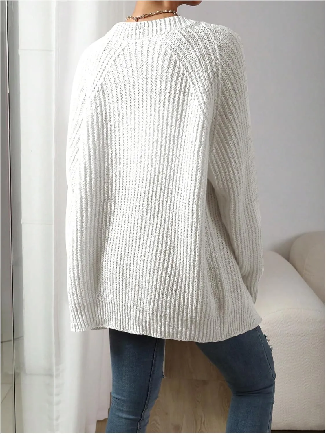 MakeMeChic Women's Chunky Knit Cardigan Open Front Casual Lantern Long Sleeve Sweaters