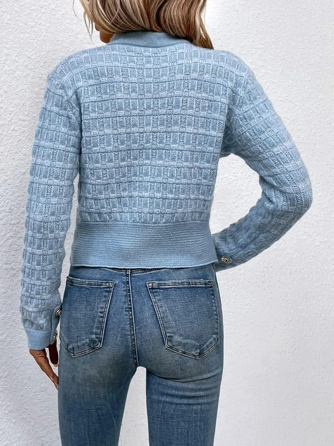 MakeMeChic Women's Cropped Cardigan Pearl Button Down Knit Open Front Sweaters Outerwear