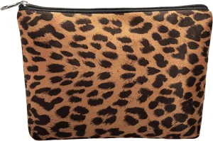 Makeup Bag For Women - Soft and Warm Material Cosmetic Bags Leopard Print Design Ladies Tote Bag,Women's Pencil Case Makeup Organizer with Zipper (Brown)