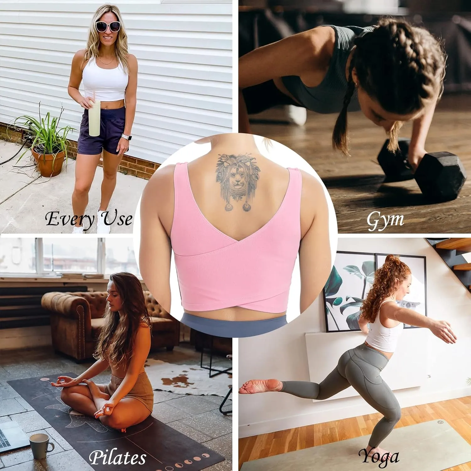 MATHACINO Longline Sports Bras for Women, V-Neck Workout Padded Sports Yoga Bra Aesthetic Sports BraTank Tops Crop Top